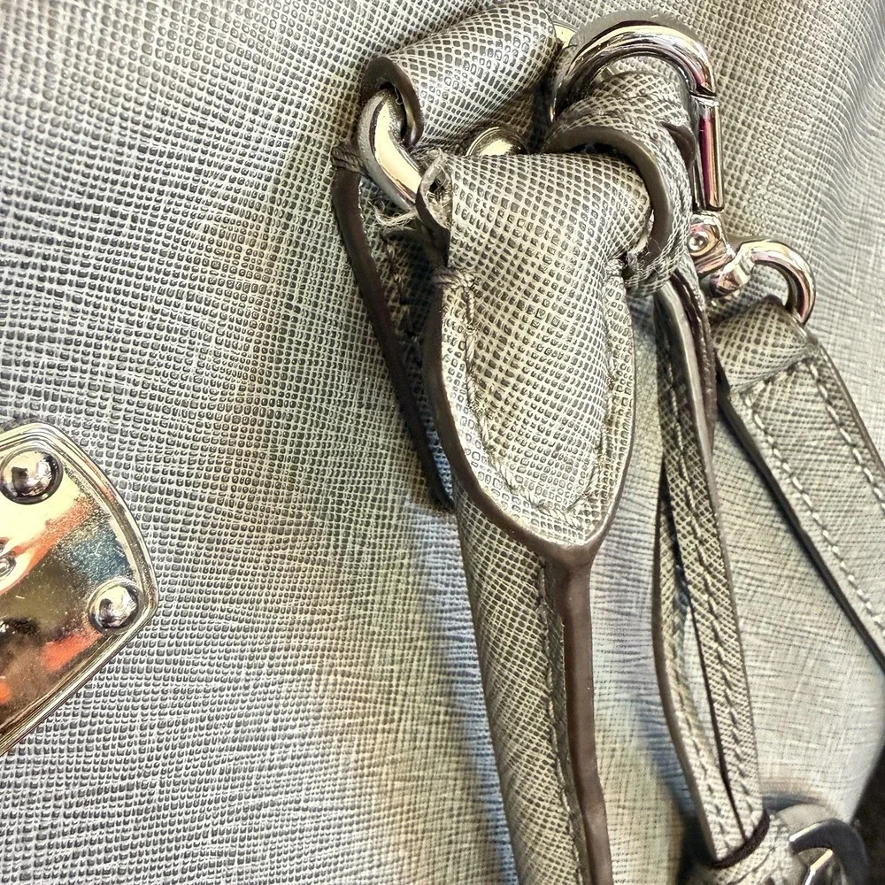 Michael Kors Gray Saffiano PVC Satchel Crossbody Bag MK Charm, MK Handbag